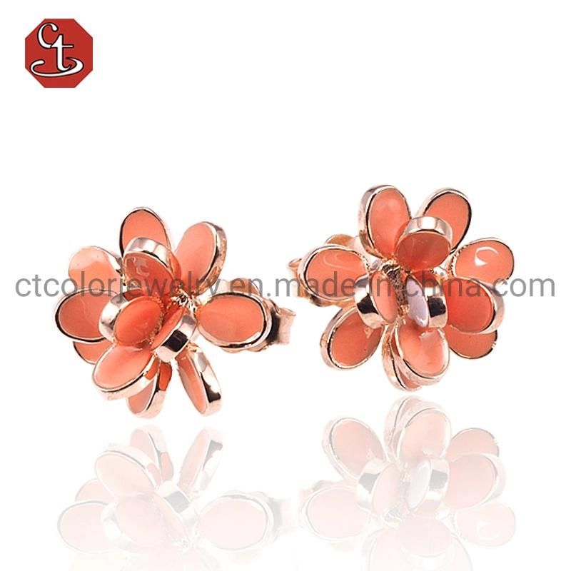 925 Silver Fine CZ  Rose Plated Earrings Fashion Accesories Jewelry