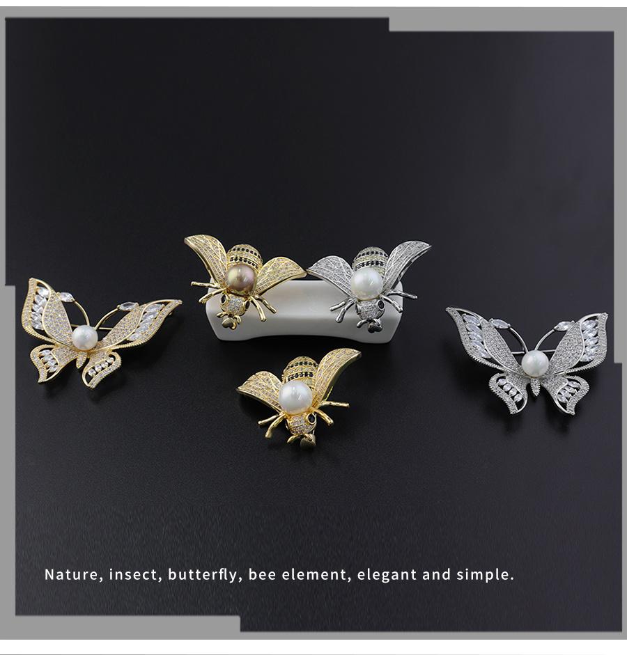 Bee Bow Animal Inlaid Diamond Copper Women′s Brooch