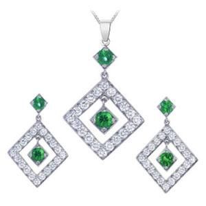 Sterling Silver Cubic Zirconia and White Emerald Earrings Jewelry Set