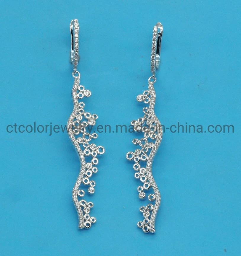 Fashion Jewelry Sterling 925 Silver Jewelry Women Girl Gift Fashion Long Luxury White Black Color Enamel CZ Cubic Zirconia Earring