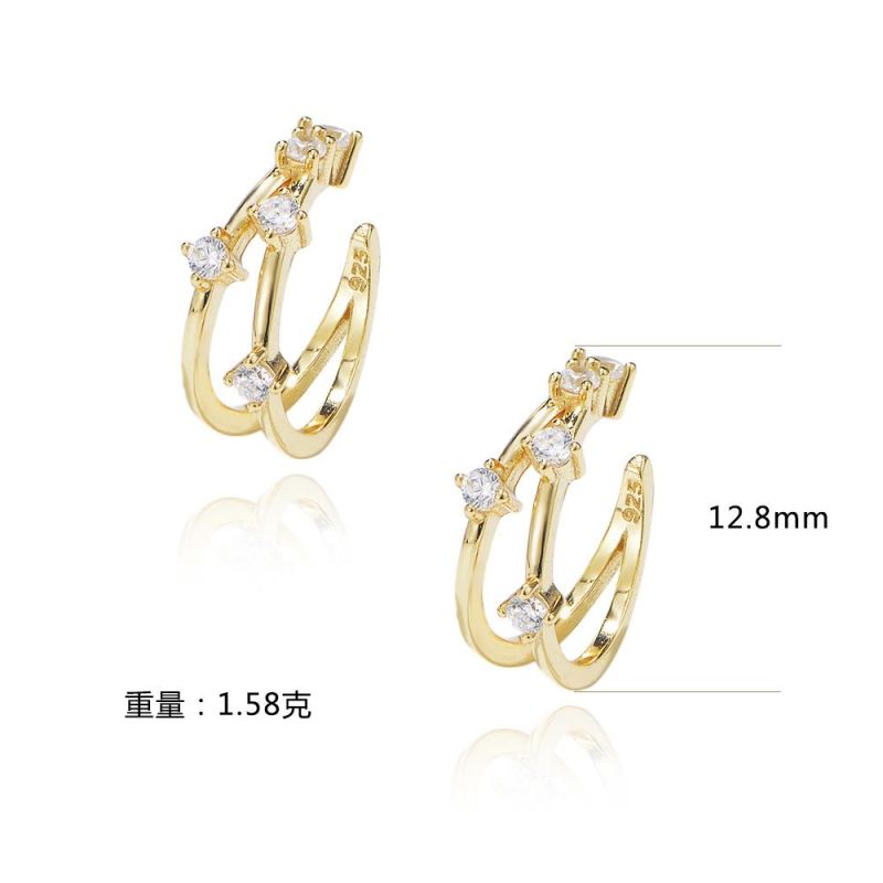 925 Sterling Silver Women Minimalist Gold Plated Zircon No Piercing Dainty Cuff Earrings