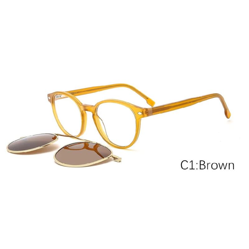 Professional Supplier Montura De Gafas Acetate Metal Combination Safety Futuristic Clip on Sunglasses for Men Women