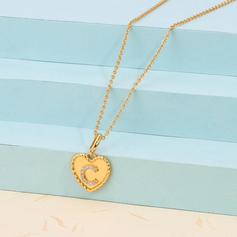Personalized Initial Heart Uppercase C Necklace in 925 Sterling Silver Material with 18K Gold Plated