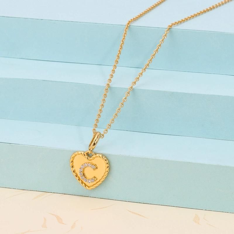 Personalized Initial Heart Uppercase C Necklace in 925 Sterling Silver Material with 18K Gold Plated