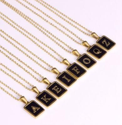 Stainless Steel Pendant Necklace Black Shell Initial Letter Wholesale Necklace for Gift New Trendy Necklaces for Women