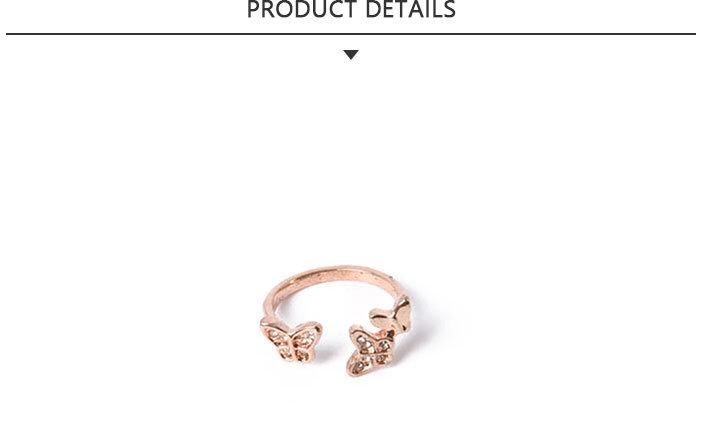 Open Fashion Jewelry Rose Gold Ring with Butterfly