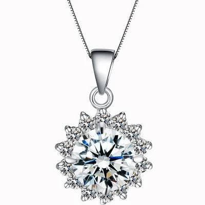 Silver Sun Flower Pendant Full of Moissanite and Gypsophila Pendant Short Snowflake Clavicle Necklace Customized Jewelry