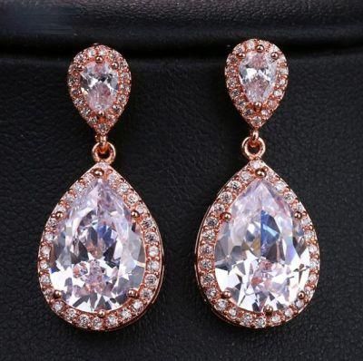 Wedding Big Pear CZ Earring Jewelry, Bridal Pearl CZ Earring Jewelry, Bridesmaid Earring, Rose Gold Earring