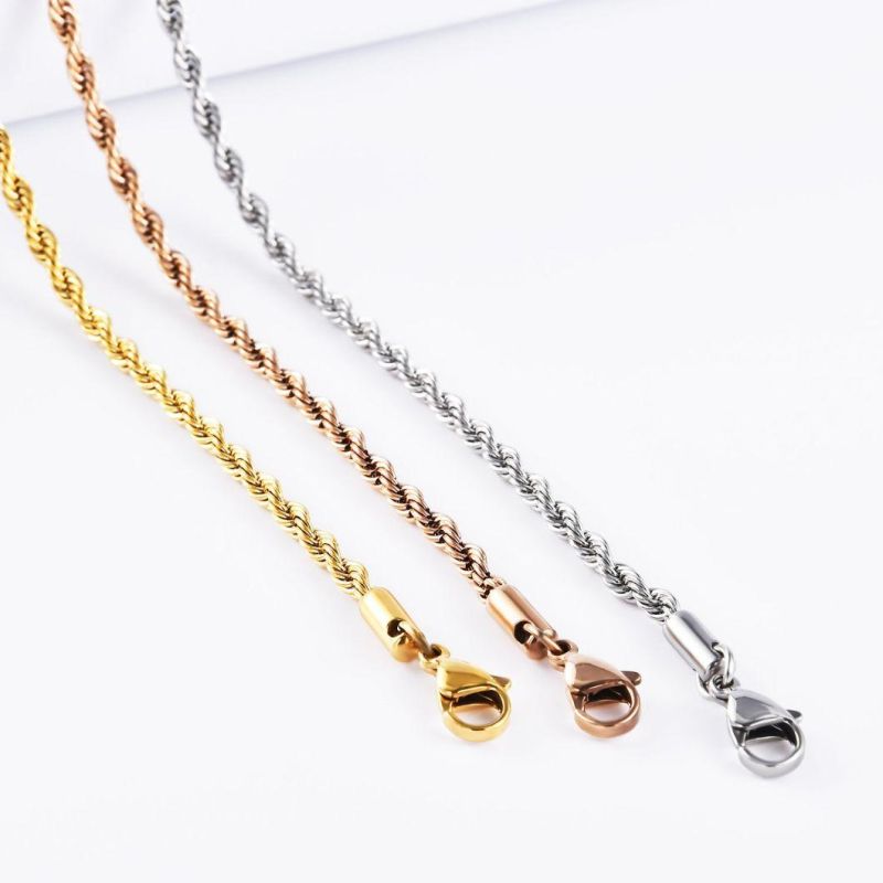 Fashion Accessories 18K Gold Plated Chain 2-6mm Twist Rope Box Necklace Jewelry for Custom Jewellery