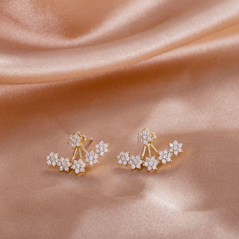 Fashion Jewellery Flower Zircon Back Hanging Earrings Real 925 Sterling Silver Earrings for Women