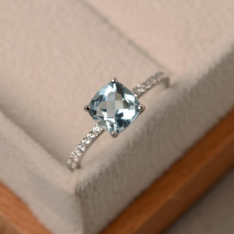 Wedding Engagement Gift Big Square Blue Stone Rings Fashion Women Jewelry