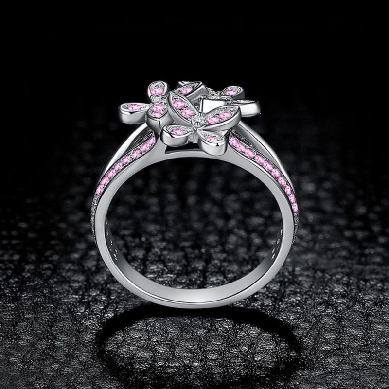 Fashion Jewelry 925 Sterling Silver Pink Flower Ring for Women Wholesale