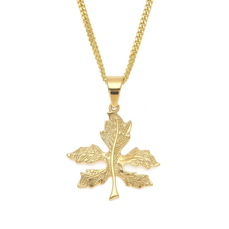 Hip-Hop Stainless Steel 3D Stereo Leaf Pendant Necklace