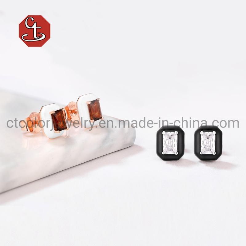 Wholesale Big square Earring Enamel cubic zirconia Elegant Factory Earring for women