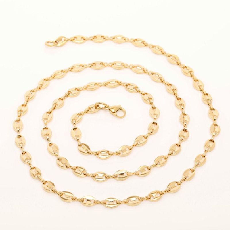 Coffee Bean Necklace High Polished Chunky Cuban Link Mariner Chain