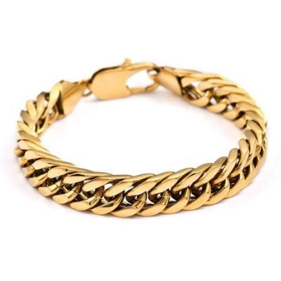 Cool Street Style Mens Large Stainless Steel Curb Chain Bracelet with 18K Gold Plated, Polished