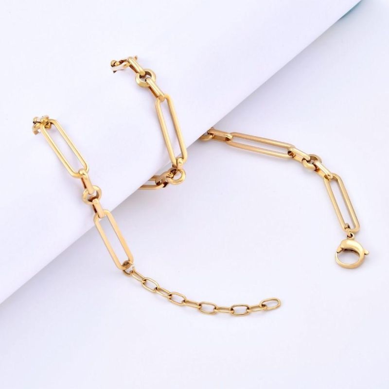 18K Gold Plated Stainless Steel 1: 1 Paper Clip Link Short Necklace for Girls