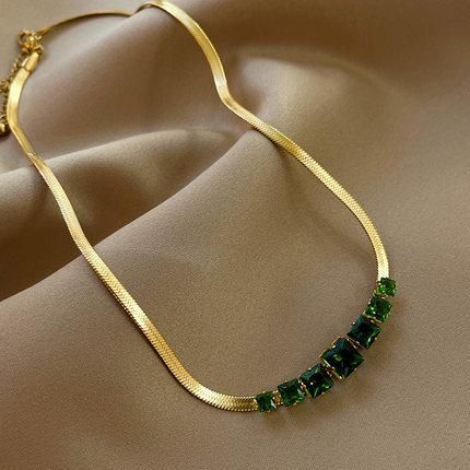 Factory Customized Fashion Jewelry Ins Style New Necklace 18K Gold Square Zircon Blade Chain Snake Chain Neck Chain Women′s Fashion Versatile Necklace