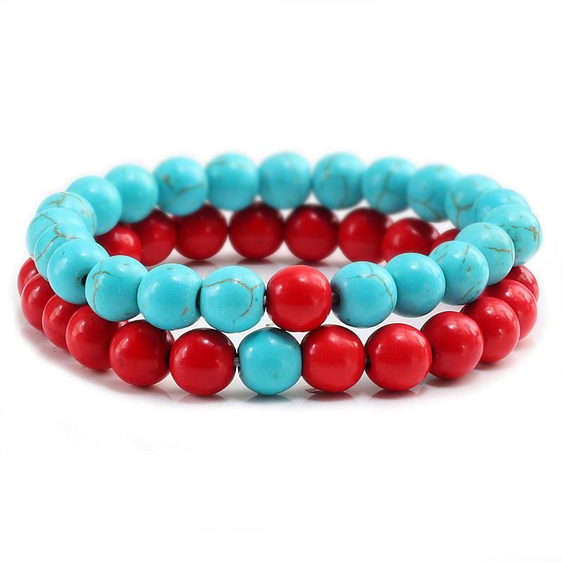 2PCS Men Women Classic Natural Stone Multicolor Beads Bracelet