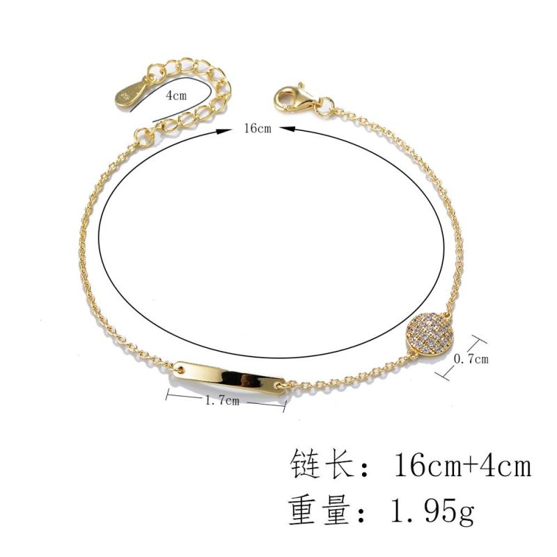 Fashion Jewelry Gold Plated 925 Sterling Silver Double Charms Bar Ball Customized Bracelet for Party