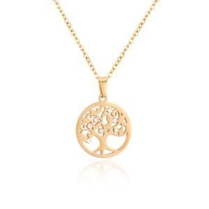Gold-Plated Stainless Steel Circle Hollow Tree of Life Necklace
