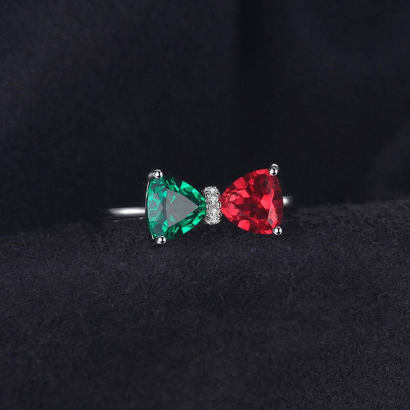 Russian Simulated Emerald Created Ruby Ring Bow Tie Sterling Silver Jewelry Wholesale
