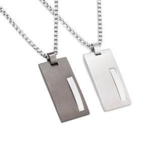 Two-Tone Stitching Stainless Steel Tag Pendant Necklace