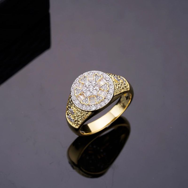 925 Sterling Silver Mens 18K Golden Cubic Zircons Finger Rings