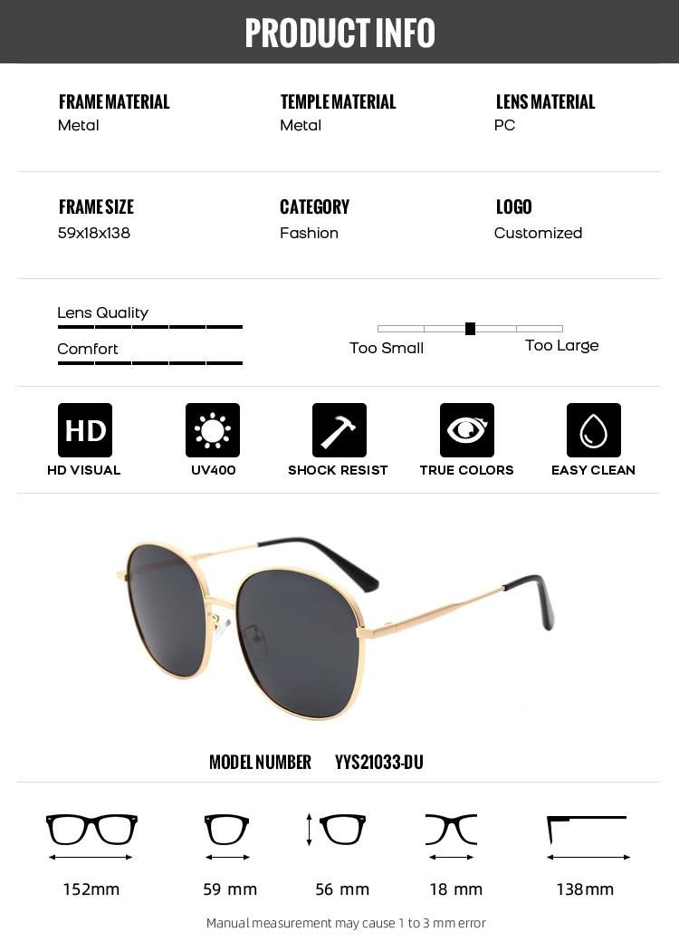 2022 Hot Sale Fashion High Quality Luxury Men Women Big Shade Metal Sunglasses