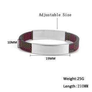 Fashion Engraved Blank Custom Wristband Stainless Steel Clasp Weave Men Leather