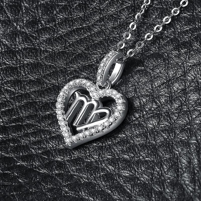 Heart Love Zodiac Constellations Virgo Necklace Cubic Zirconia 925 Sterling Silver Jewelry