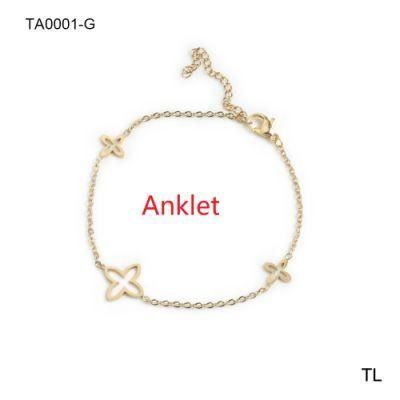 Manufacturer Customized Fashion Exquisite Gold Foot Chain Waterproof Top Stainless Steel Clover Flower Style Anklet Wholesale Replica Jewelry