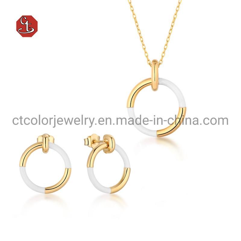 Gold Plated Jewelry 925 Sterling Silver Circle White Enamel Necklace