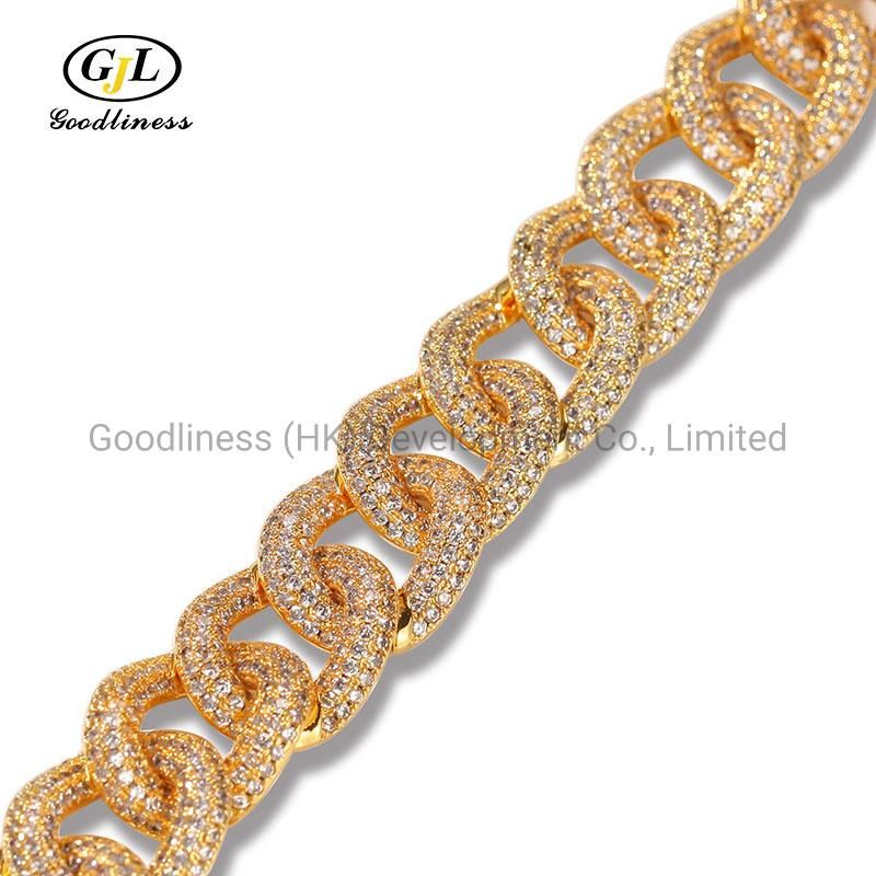New Zircon Cuban Handchain Simple Men Gold Plated Diamond Bracelet