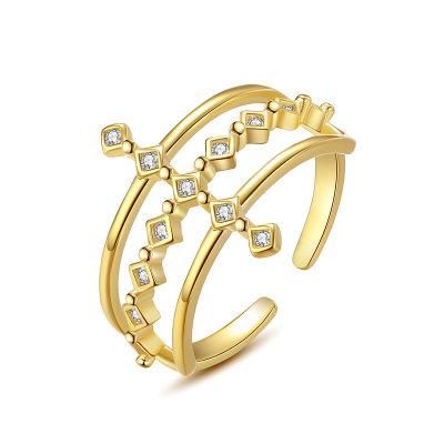 Real 925 Sterling Silver Ring Hollow Diamond Zircon Fashion Exquisite Adjustable Ring Women Girls Jewelry Gift