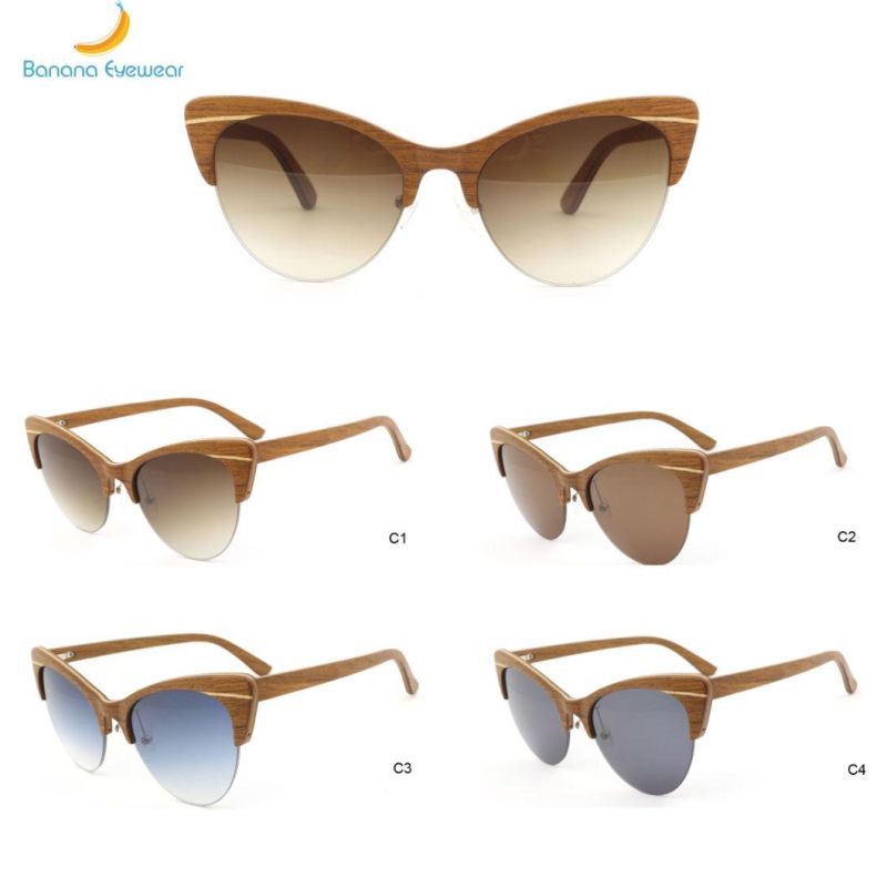 2020 Newest Fashionable Cat Eye Women Wooden Sunglasses