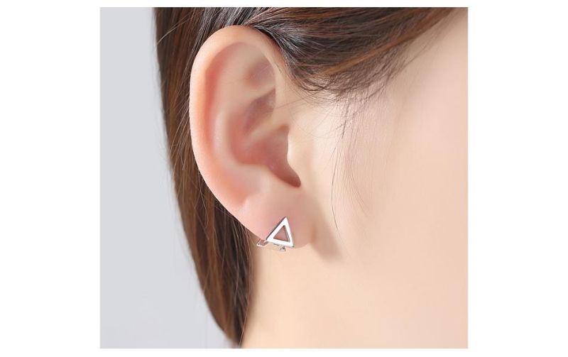Mens 925 Silver Triangle Earring Double Ear Clip