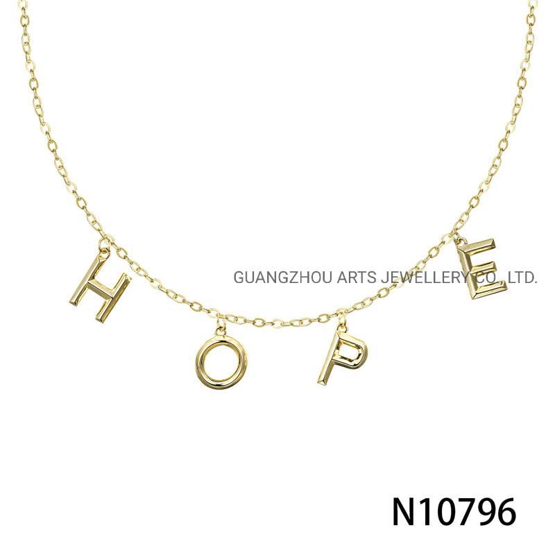 Cubic Zircons on The Word "Hope" Silver Necklace