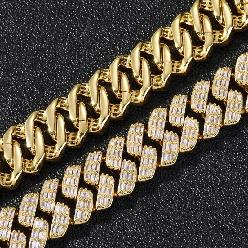 Miami 17mm Square Zircon Diamond Iced out Cuban Chain Mens Hip Hop Necklace Jewelry