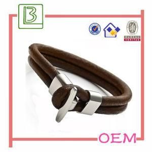 Two Straps Promotional Leather Bangle Cuff with Metal Fastener
