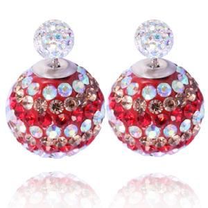 Charm Ladies Double Rhinestone Crystal Disco Ball Ear Studs Earrings