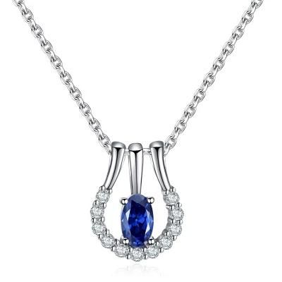 925 Sterling Silver Simple Blue Zircon Pendant Necklace Women Light Luxury Vintage Palace Style Jewelry