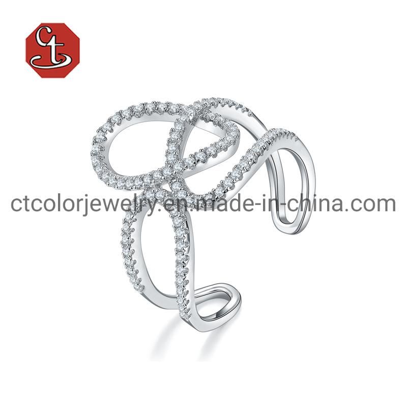 New Hiphop 925 Silver Two Tone Color Cubic Zircon Stone Ring Charm Jewelry