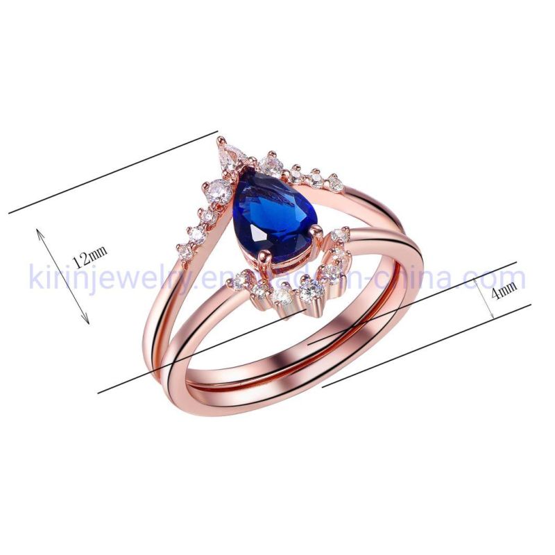 2 Piece 925 Engagement Ring Set Dark Blue Diamond Rose Gold Womens Wedding Rings Newshe Wedding Ring Sets