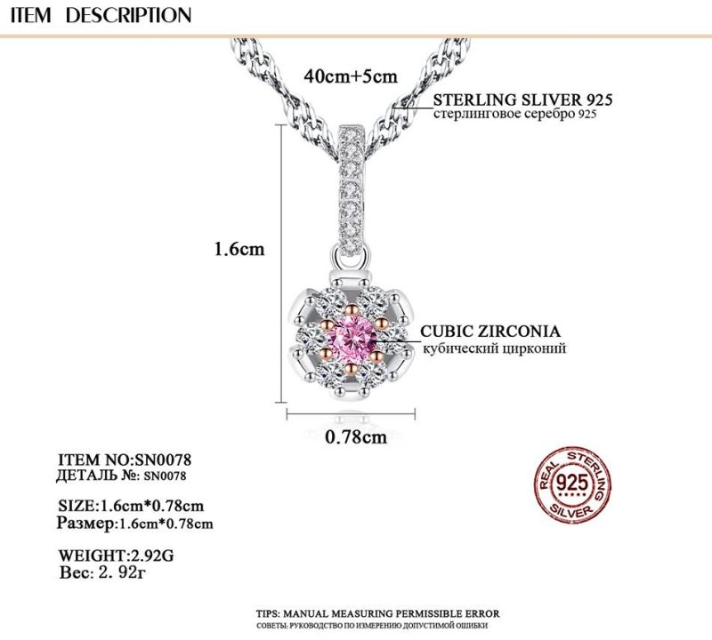 Real Sliver Women Jewelry 3A Zircon Gemstone Clavicle Chain Pendant Necklace