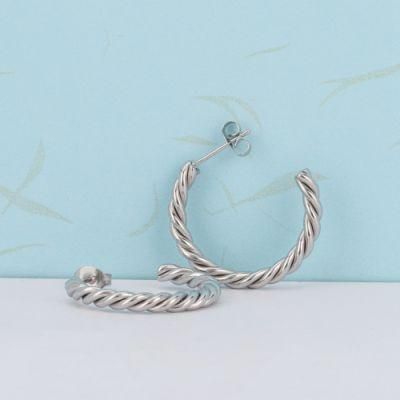 Custom New Fashion Charms Stainless Steel Circle Stud Earrings Hoop C Shape Twist Open Loop Big Earring Jewelry for Women