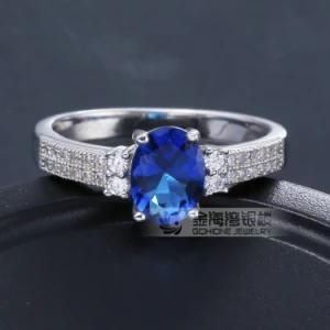Pretty Oval Cut Sapphire &amp; White Topaz Gemstones Silver Ring