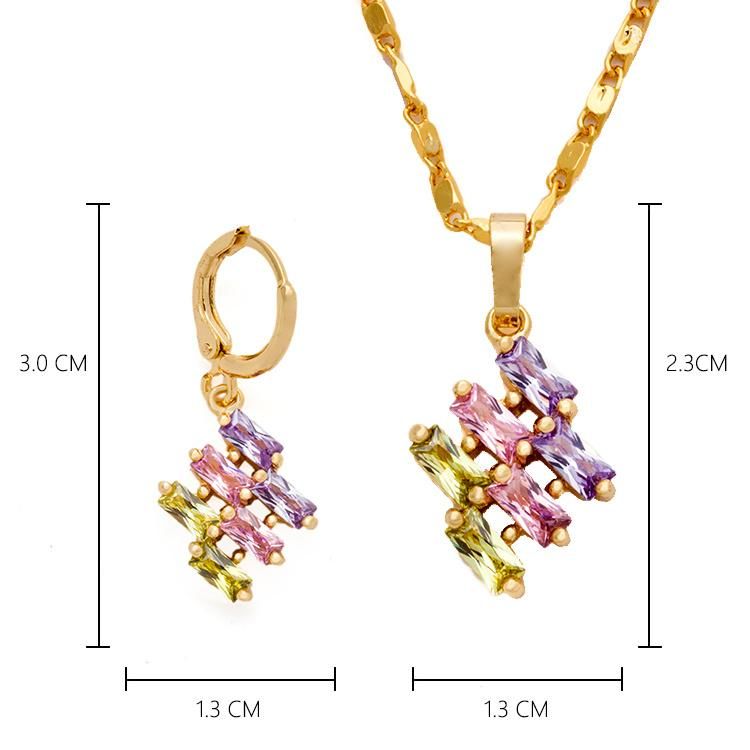 Colorful Women′s Crystal Dubai Gold Plated Jewelry Set for Birthday Gift