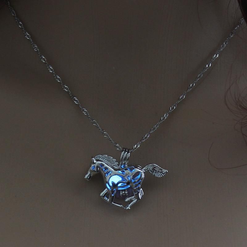 Fashion Luminous Beads Hollow Horse Pendant Necklace Halloween Ornaments