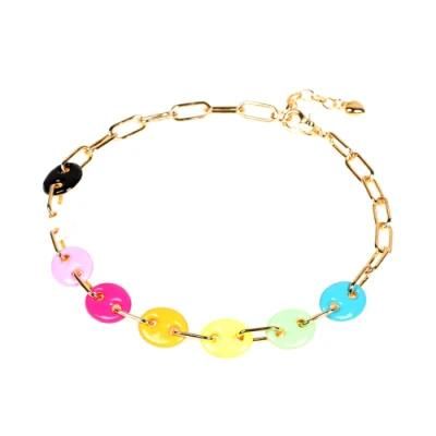 Rainbow Custom Enamel Chain Big Link Chain Gold Plating Necklace
